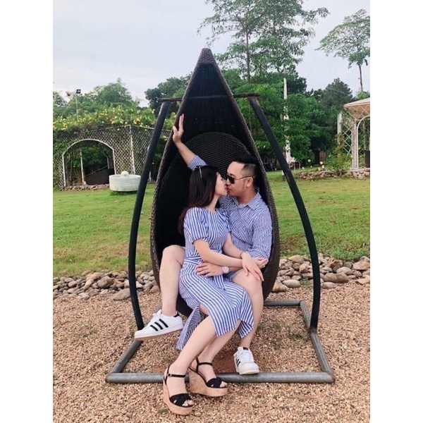 Áo váy đôi nam nữ sọc xanh kate forever couple store