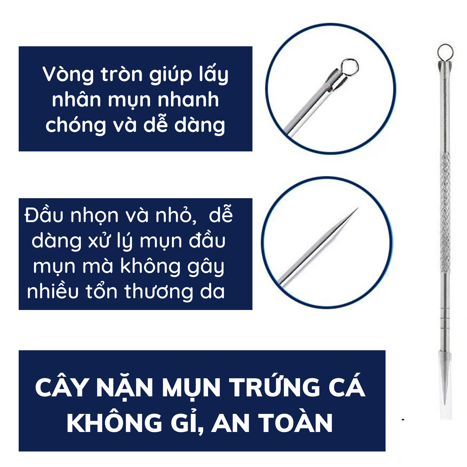 Cây nặn mụn 2 đầu lấy sạch nhân mụn thép không gỉ an toàn dễ dàng nặn mụn