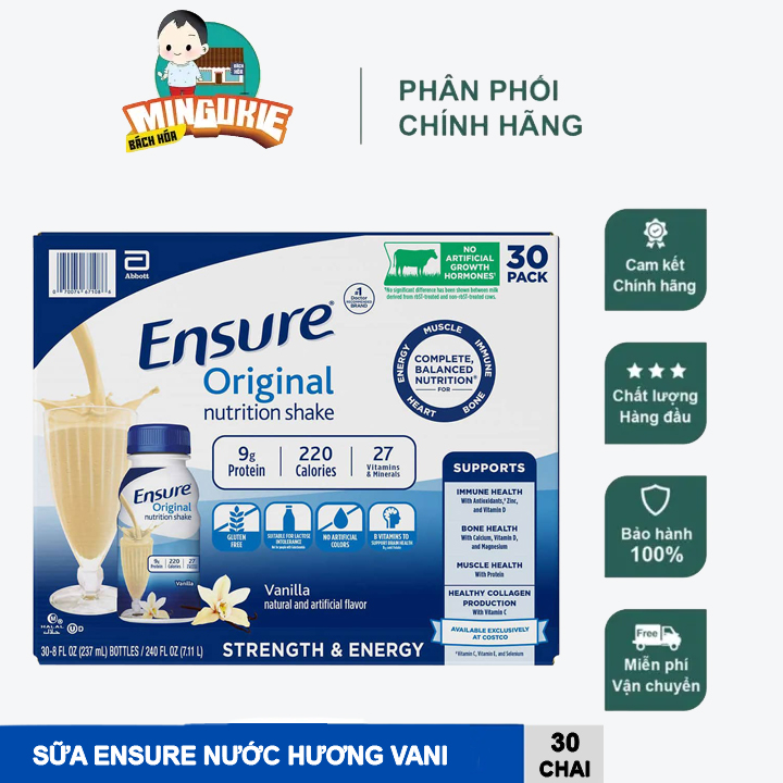 Thùng 30 chai Sữa Ensure Nước hương Vani Ensure Original Vanilla 237ml