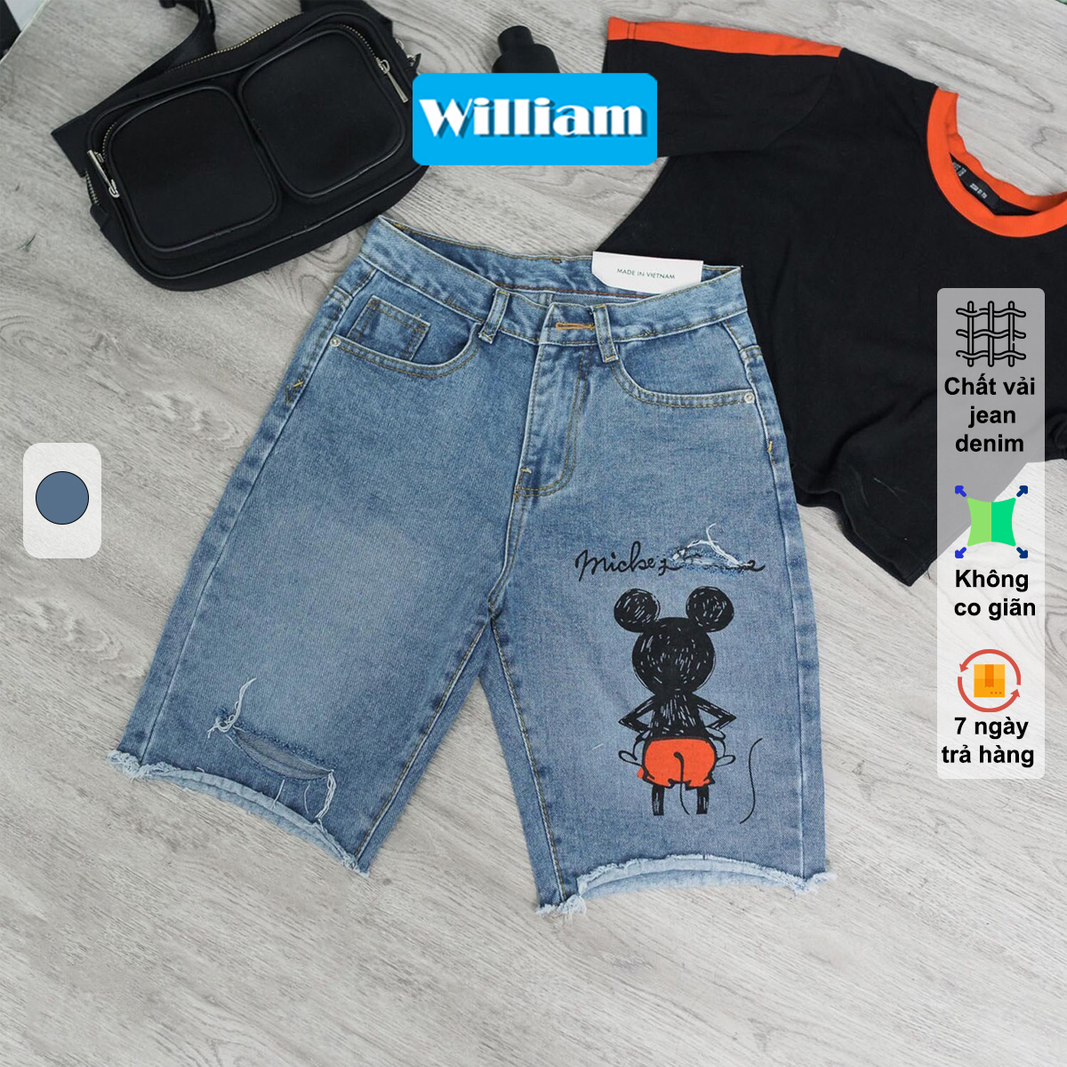 [HCM]Quần jean ngố nữ hình chuột Mickey cá tính William - AT10