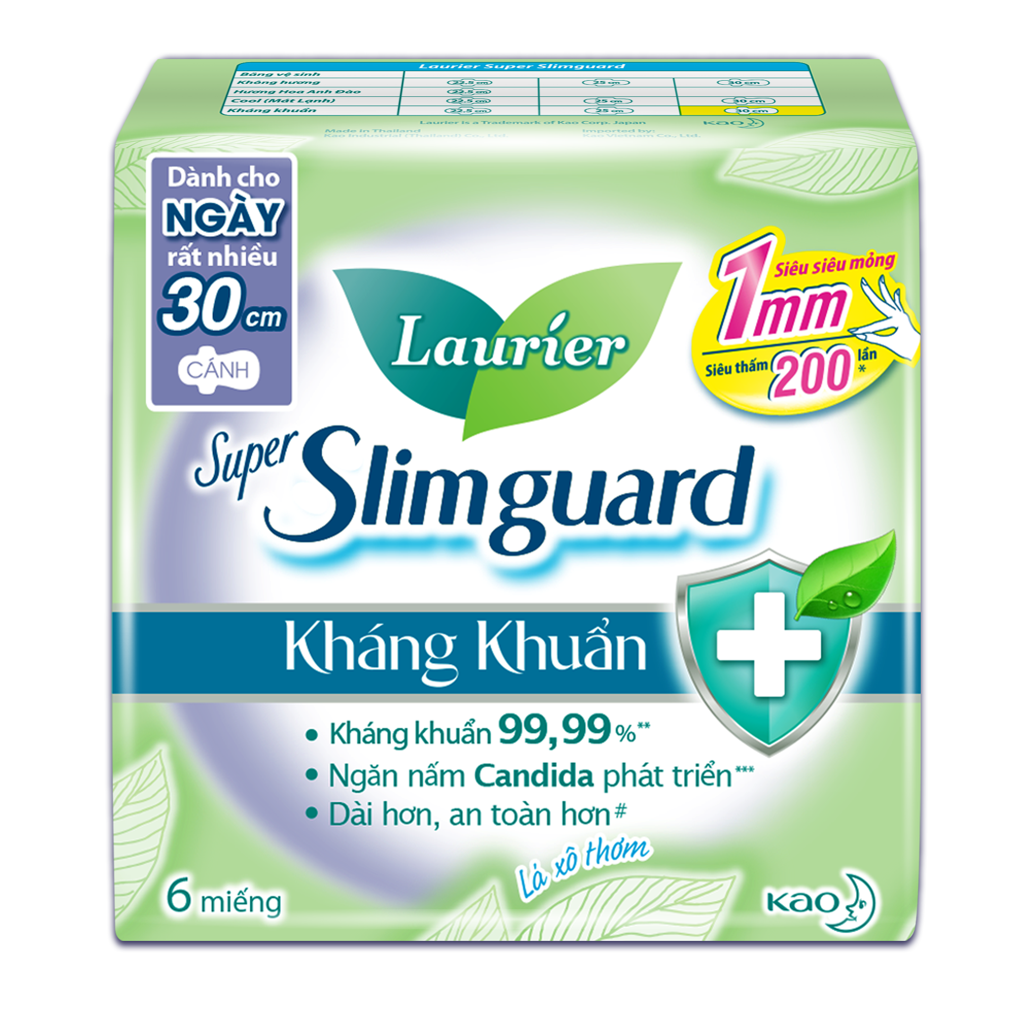 Combo 4 gói bvs laurier super slim guard siêu mỏng 1mm kháng khuẩn 30cm 6 miếng nhập khẩu thái lan
