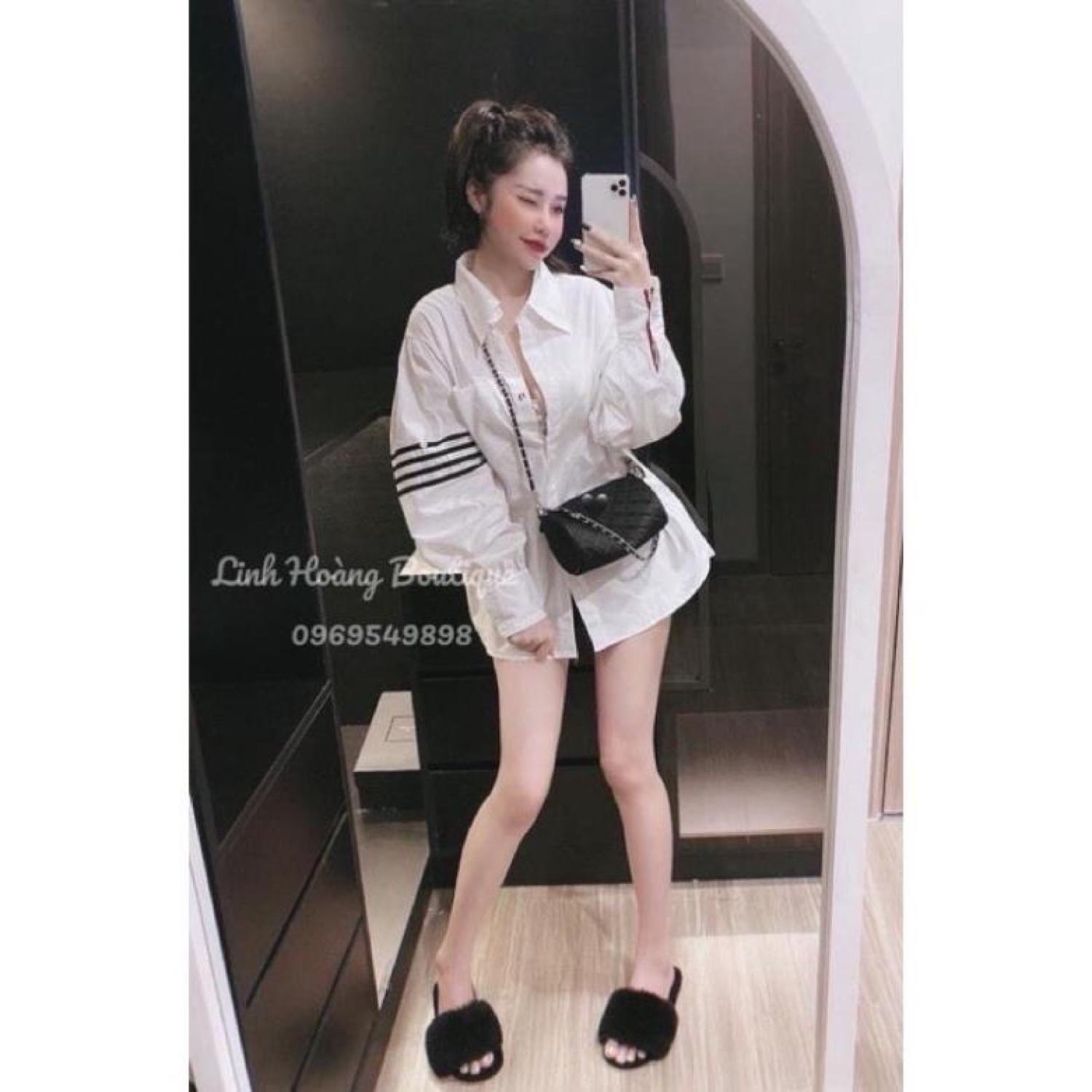 Sơ Mi Thom Sọc Tay Phối Hình Thêu Gấu Cổ Đức Tay Dài - Áo Sơ Mi Trắng Hot Trend Đi Học Đi Chơi Chất Voan Đẹp