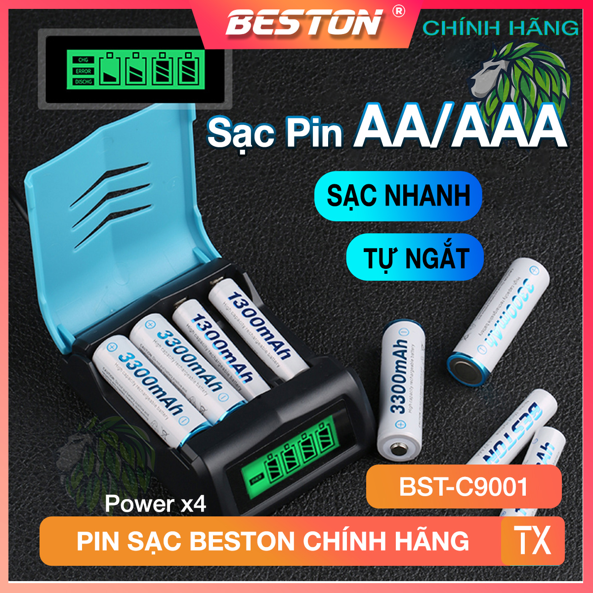 Bộ Sạc Pin AA AAA C9001 / Pin Sạc AA 3300mAh Cao Cấp - Bộ Sạc Pin Tiểu - Pin Đũa - Pin Micro Karaoke - Pin Sạc AA Công Suất Lớn