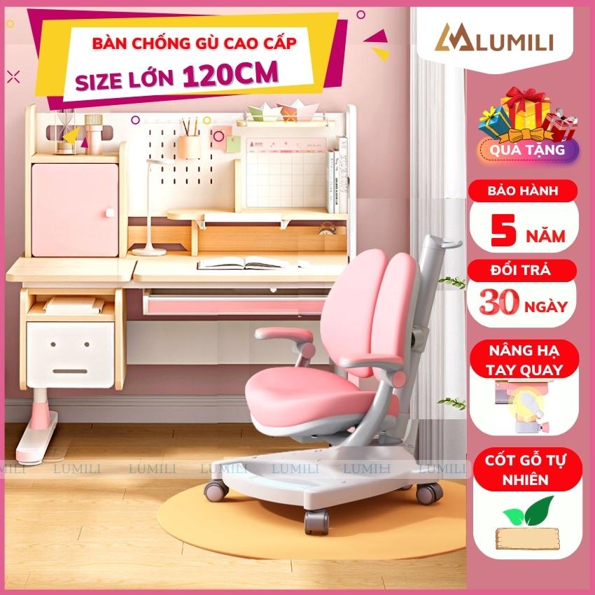  Bàn học cho bé thông minh chống gù chống cận Lumili 310 cao cấp gỗ tự nhiên bàn học kèm kệ sách thông minh cho trẻ em bàn học cao cấp 