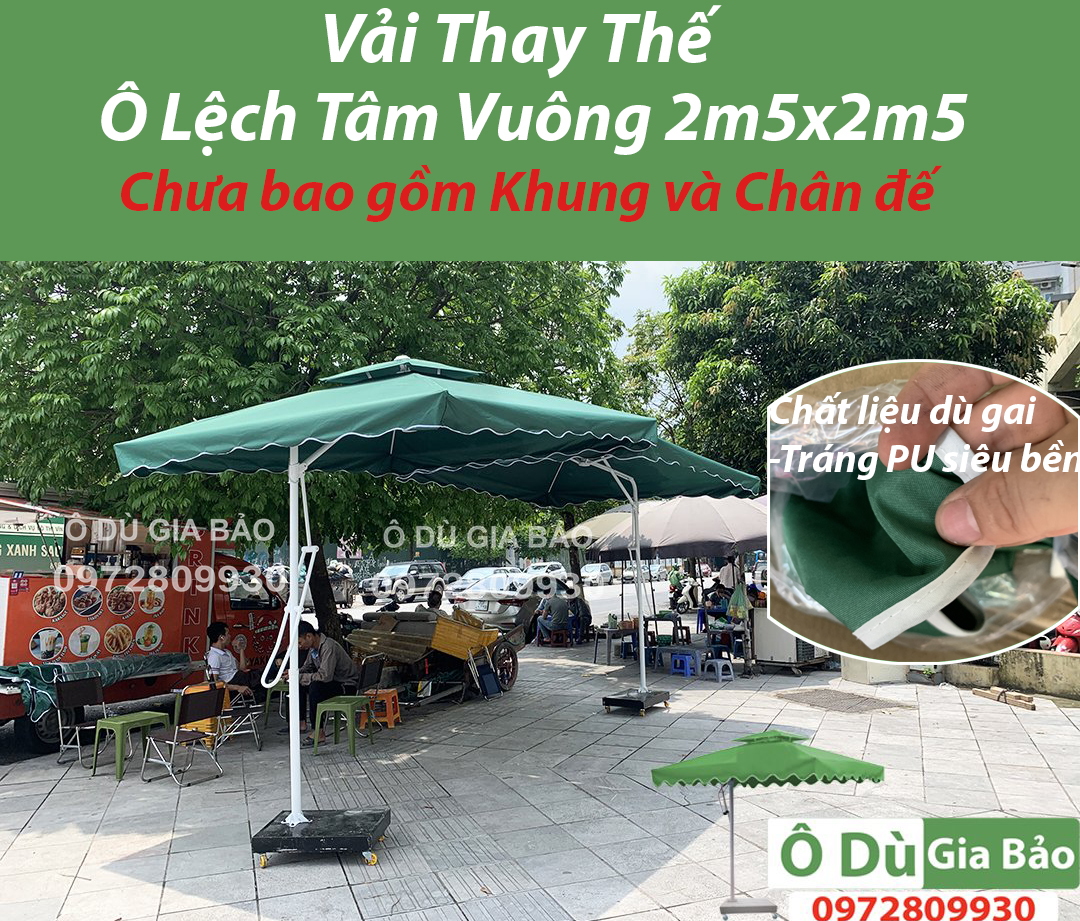 Vải Mái Ô Lệch Tâm Vuông 2.5Mx2.5M ( KHÔNG CÓ KHUNG ĐI KÈM)
