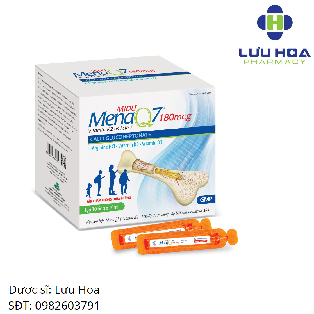 Thực phẩm phát triển chiều cao và bủ sung can xi cho mọi lứa tuổi MIDU Mena Q7,180mcg- hộp 30 ống,