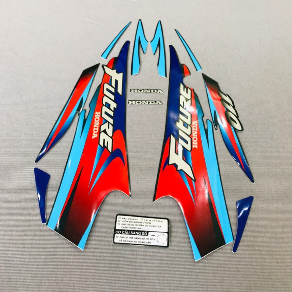 Trọn bộ tem rời 3 lớp dán xe máy Honda Future 1 màu xanh dương