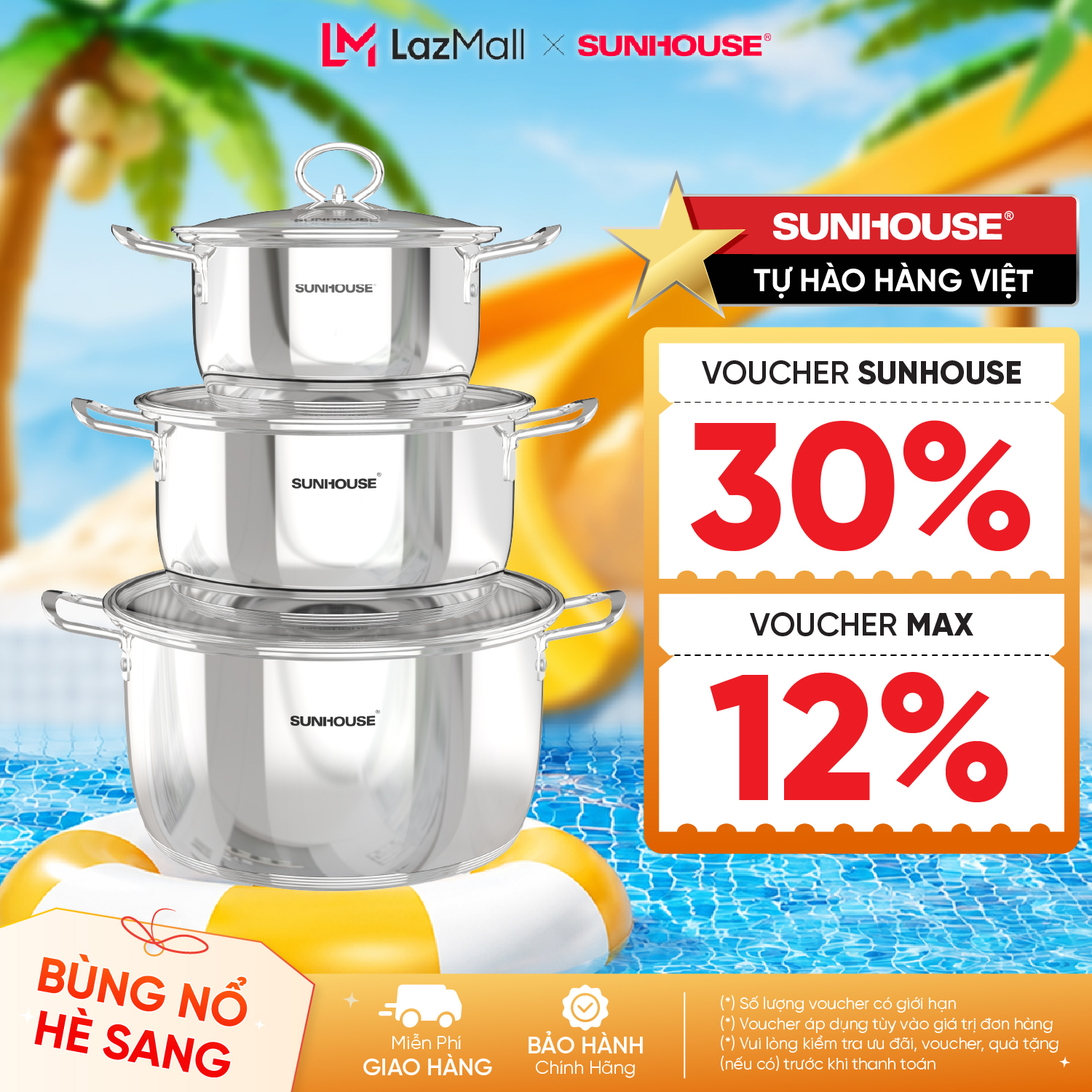 [NEW 2025] Bộ Nồi Inox Đáy 5 Lớp Ứng Dụng Công Nghệ Impact Chính Hãng Sunhouse Healthy SHG788E/SHG788, Phù Hợp Cho Mọi Loại Bếp; An Toàn Cho Người Dùng