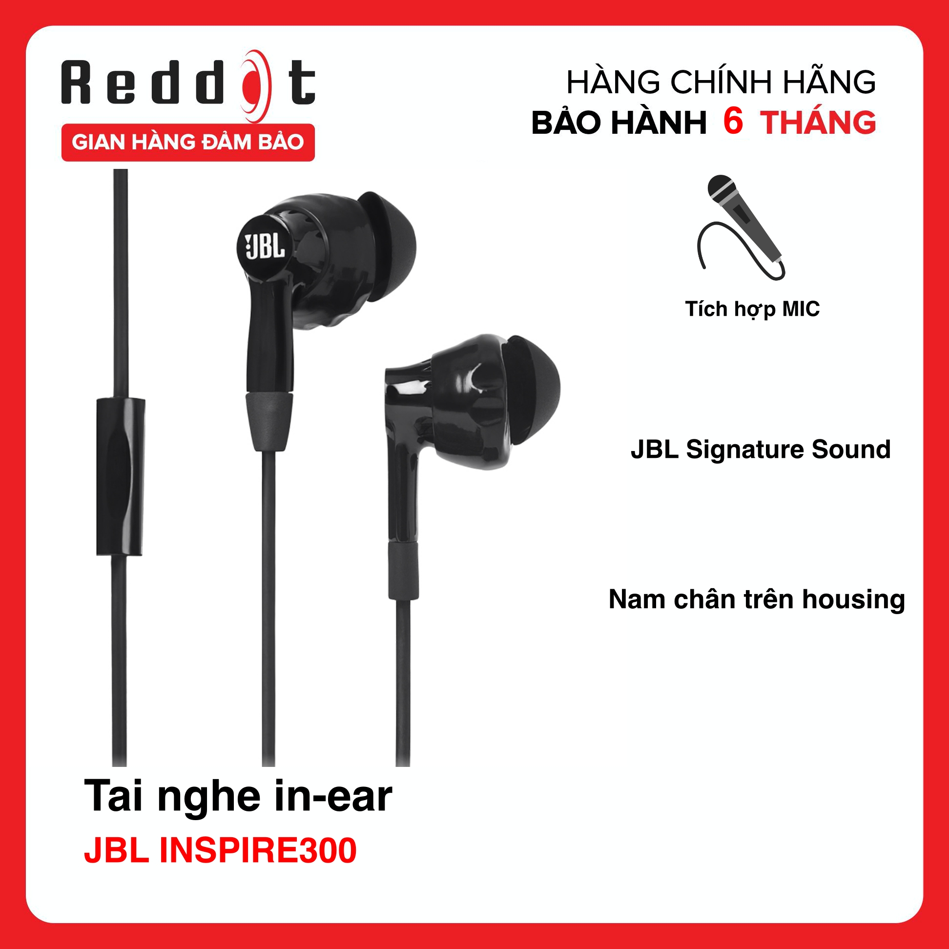 Tai nghe nhét tai JBL Inspire 300 - Hàng chính hãng, bộ driver cao cấp 8.6mm cho chất lượng âm thanh chi tiết, đệm tai nghe mềm mại tạo cảm giác thoải mái khi đeo - Reddot  Mall