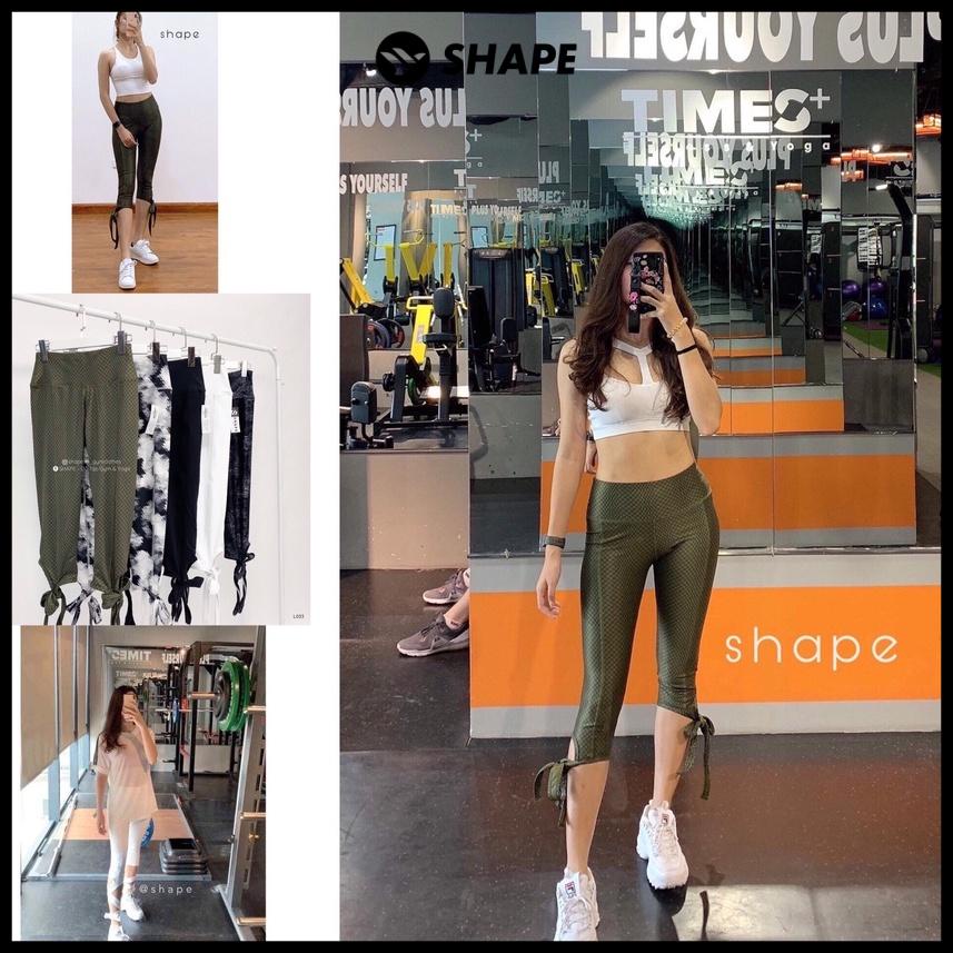 Quần legging lửng tập gym yoga cho nữ buộc dây hoạ tiết