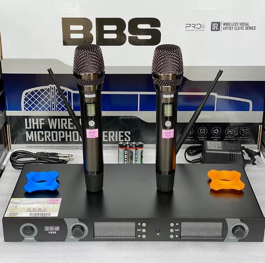 Trọn bộ micro karaoke không dây cao cấp bbs k868 - micro gia đình không dây chất âm hay, bắt âm tốt chống hú rít loại bỏ tạp âm chất lượng âm thanh chuyên nghiệp - hàng cao cấp bảo hành 12 tháng