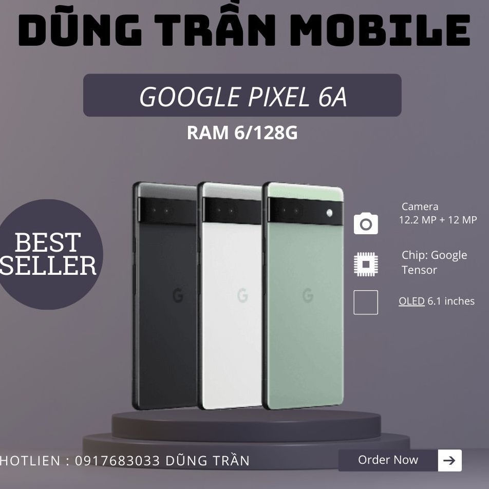 Điện thoại google pixel 6a máy đẹp nguyên zin bản quốc tế 2 sim ram 6/128g
