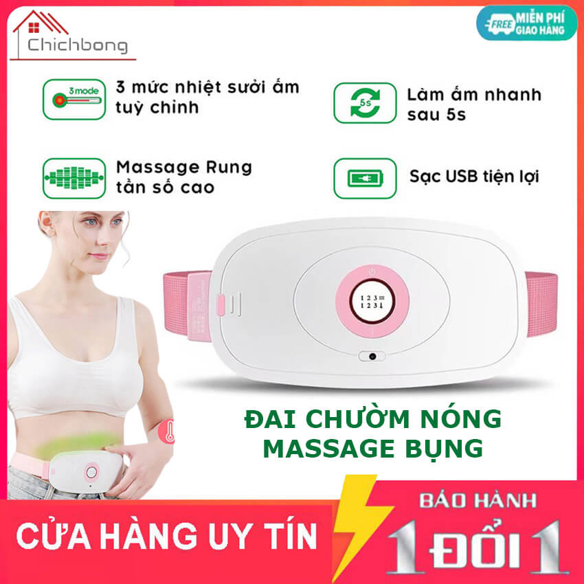 Máy massage bụng kinh làm ấm giảm đau, đai đeo massage chườm nóng giảm đau bụng kinh nguyệt 3 tốc độ làm ấm nhanh, máy massage bụng giảm mỡ 3 chế độ rung
