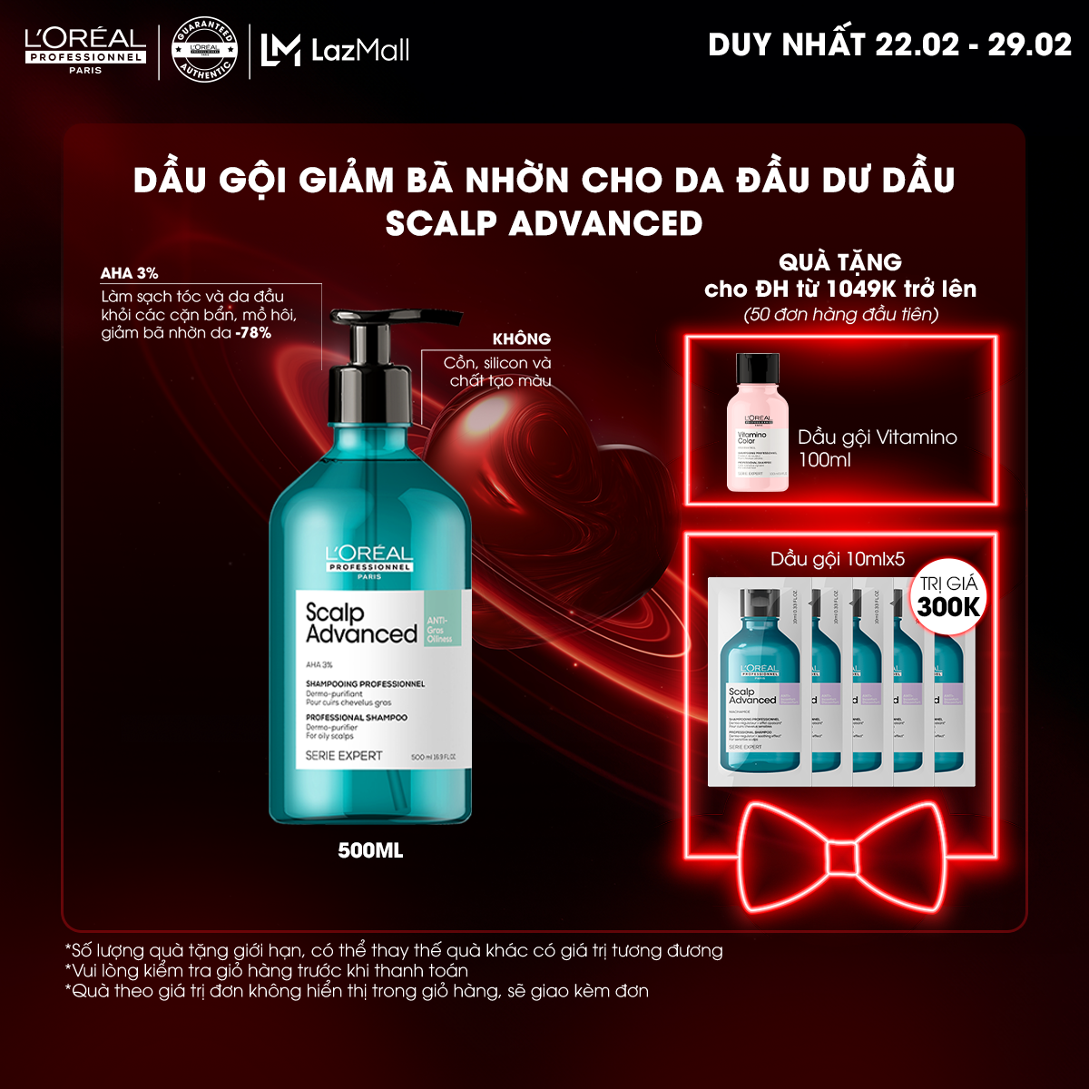 Dầu gội dưỡng tóc giảm bết dầu da đầu, giảm bết tóc L'Oréal Professionnel Scalp Advanced 500ml - Dành cho da đầu dư dầu, tóc bết