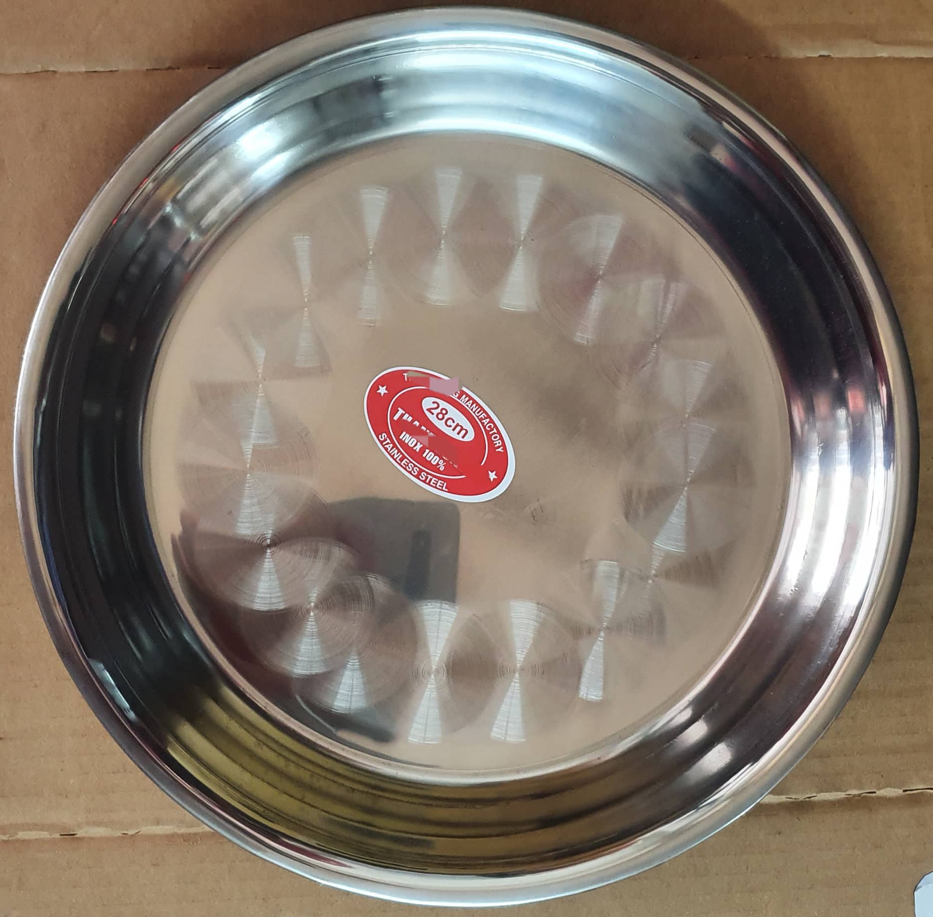 Mâm tròn inox 430 kích thước nhỏ 28cm -34cm -36cm -40cm và 44cm.