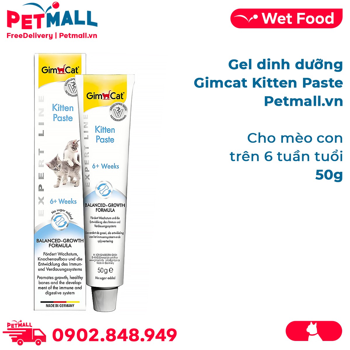 Gel dinh dưỡng Gimcat Kitten Paste 50g - Cho mèo con trên 6 tuần tuổi Petmall