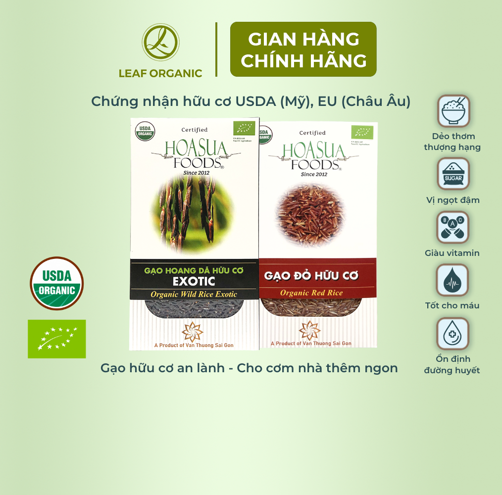 Gạo hữu cơ hoa sữa 1kg - gạo trắng/gạo lứt đỏ/gạo lứt đen/gạo tấm trắng/gạo tấm lứt/gạo st25/gạo ăn dặm cho bé - leaf organic hcm