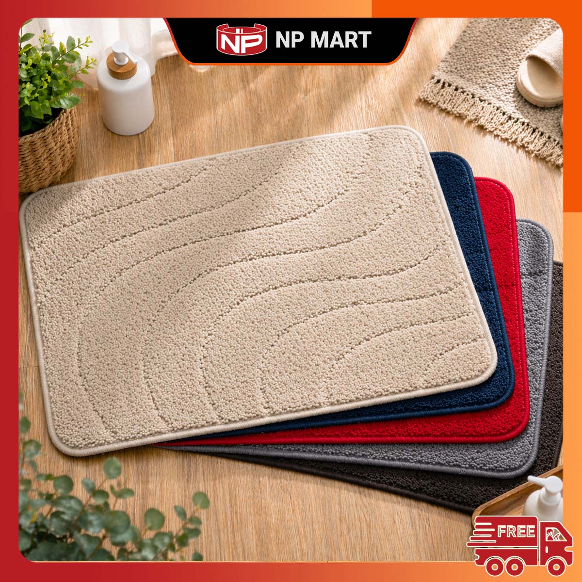 Thảm Chùi Chân Chống Trơn 38x58cm Cao Cấp – Thảm Lau Chân Nhà Tắm, Thảm Trải Sàn Thấm Nước Nhanh, Đế Cao Su Chống Trượt