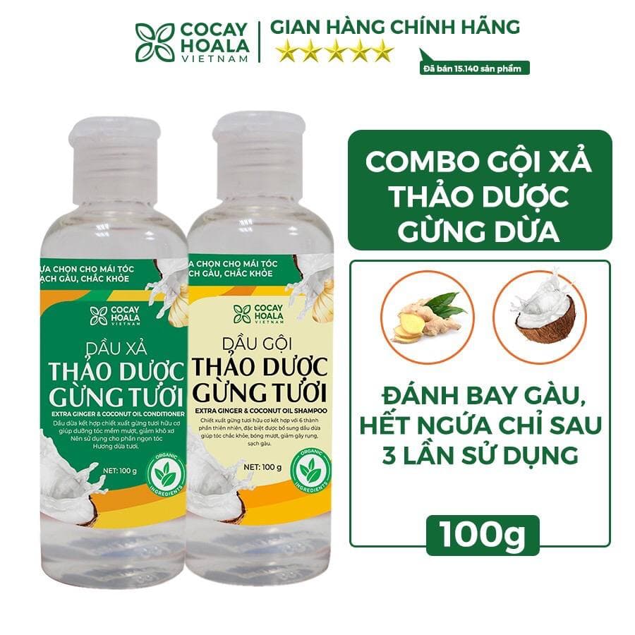 Dầu gội gừng dừa hữu cơ Cocayhoala phục hồi hư tổn dung tích 90g/chai size du lịch hàng chính hãng
