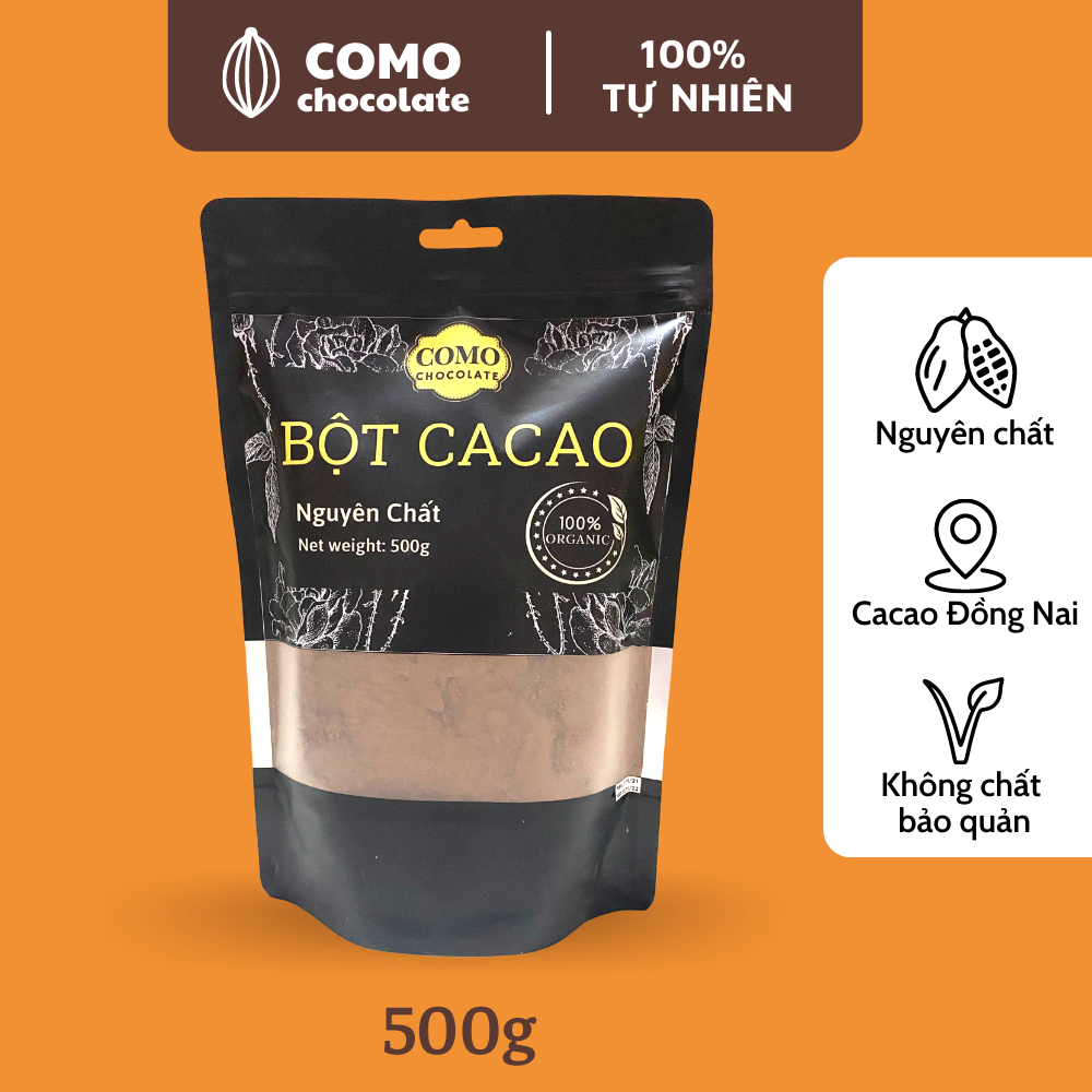 Bột Cacao 100% Organic Đồng Nai nguyên chất cao cấp 500g. 15-20% bơ cacao tự nhiên. Không đường, giảm cân. Dùng làm bánh, pha chế thức uống.