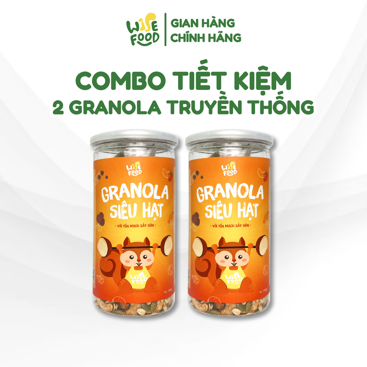  Combo 2 Hộp Granola Siêu Hạt 500g WISE FOOD 10% Yến Mạch Sấy Giòn Ngũ Cốc Bổ Sung Dinh Dưỡng Hỗ Trợ Giảm Cân 