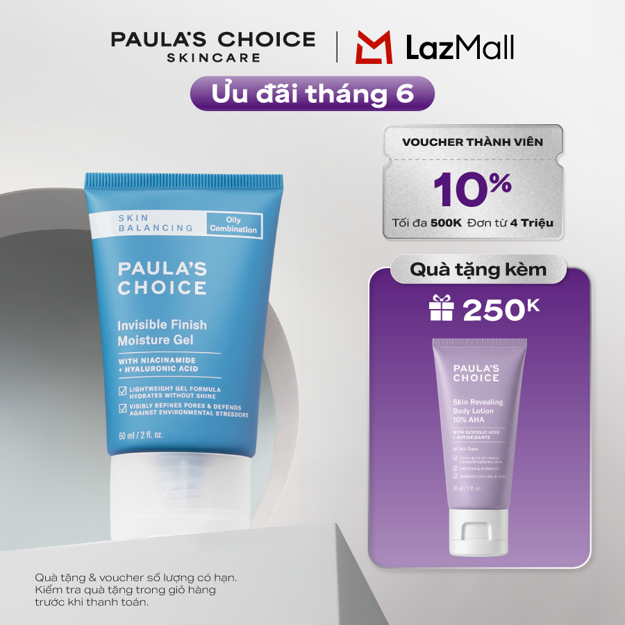 Kem dưỡng ẩm ban đêm dạng gel Kiểm soát tiết dầu cho da thoáng mịn Paula’s Choice Skin Balancing Invisible Finish Moisture Gel 60ml 3400