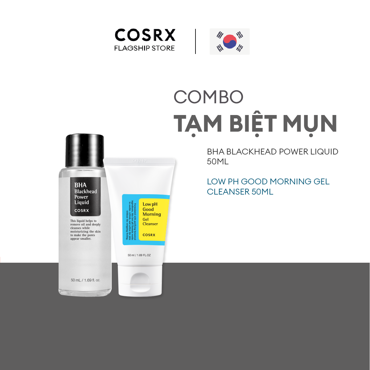 Combo gel rửa mặt tràm trà cosrx low ph good morning gel cleanser 50ml + dung dịch tẩy tế bào chết hoá học 4% bha cosrx blackhead power liquid exfoliator 50ml