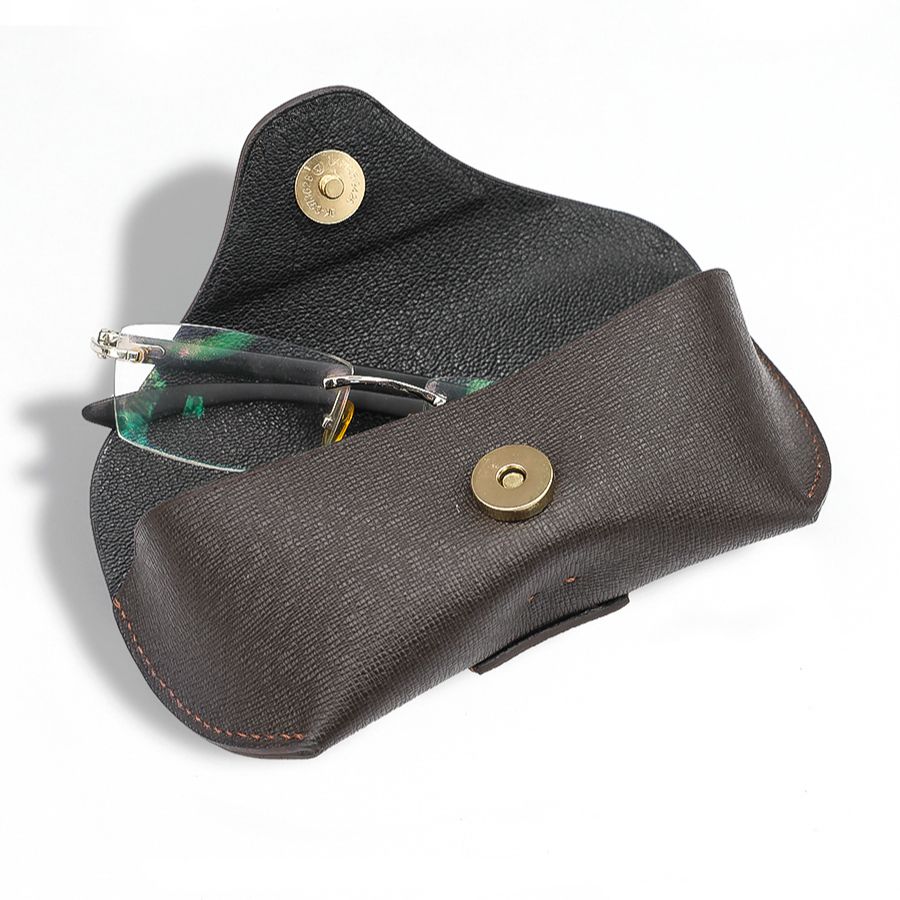 Kalpa Brown Leather Glasses Case N004 - Bao đựng mắt kính bằng da bò có đai đeo thắt lưng (Thủ công)