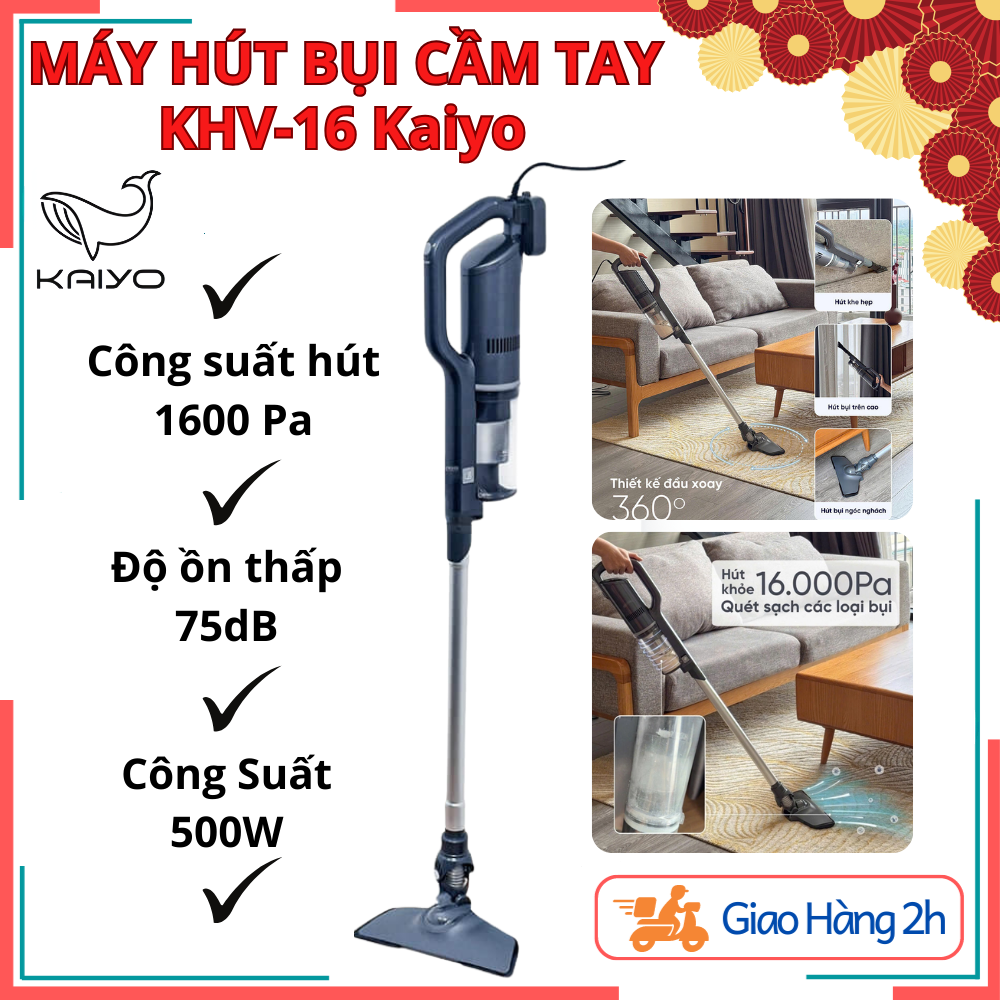 Máy Hút Bụi Cầm Tay KHV-416 KAIYO – Máy Hút Bụi Gia Đình Gọn Nhẹ, Lực Hút Ổn Định, Dùng Cho Nhà Ở & Ô Tô
