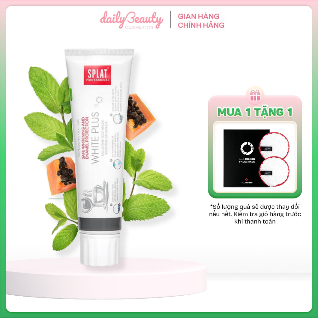 Kem đánh răng thảo mộc SPLAT White Plus loại bỏ vết ố vàng từ cafe, trà làm sáng răng, giảm ê buốt 100ml
