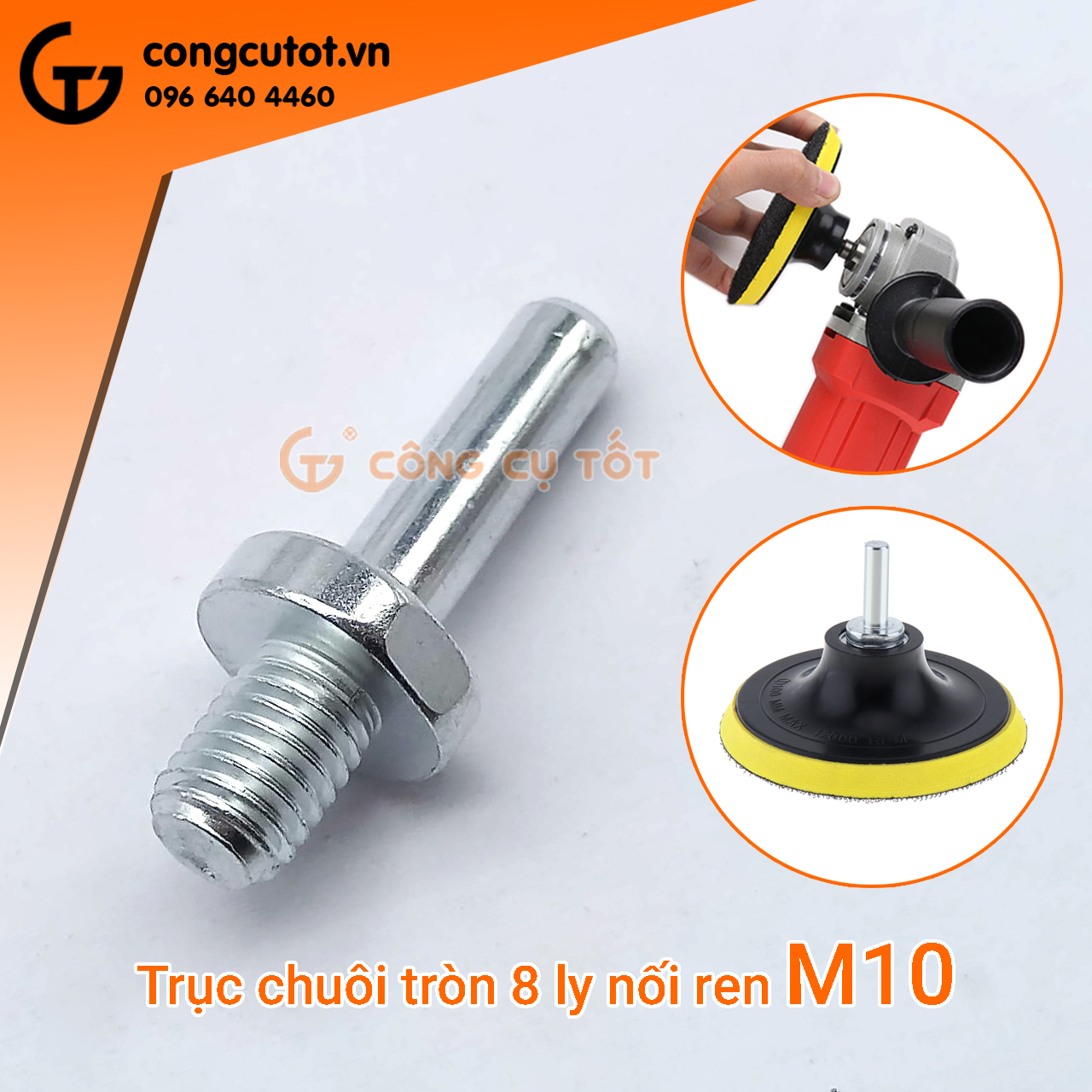 Trục chuôi tròn 8 ly nối ren 10, 14mm lắp đế chà nhám tròn