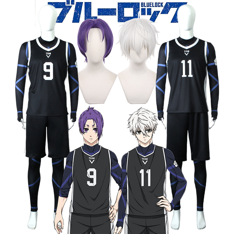 Áo Thi Đấu màu xanh dương seishiro nagi reo mikage trang phục thể thao câu lạc bộ bóng đá đồng phục áo liền quần ngắn Halloween màu trắng