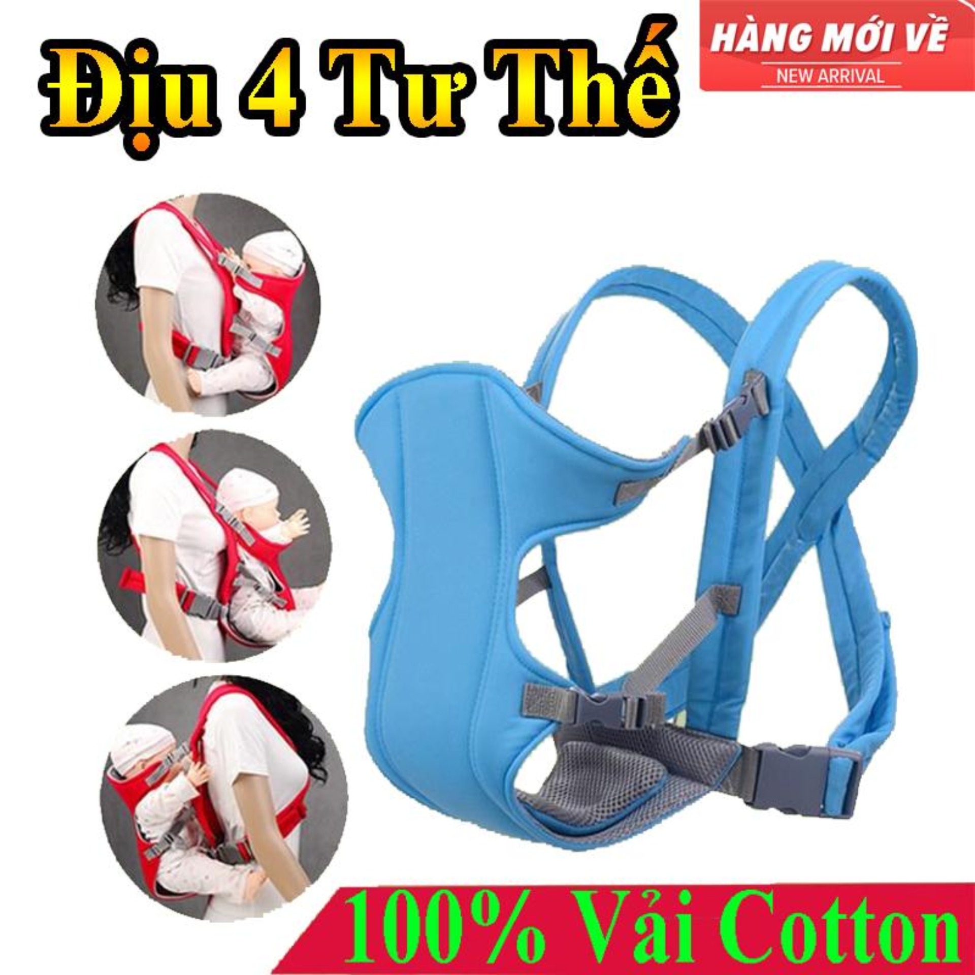 Đai Điệu Em Bé, Địu 4 Tư Thế Tiện Lợi Cho Bé NSK084 Chất Liệu 100% Cotton, Tạo Cảm Giác Thoải Mái, Mềm Mại, Chất Lượng Cao Cấp, An Toàn Cho Bé Yêu - BH 1 Đổi 1