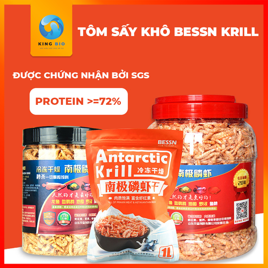 Tôm đỏ sấy khô Bessn Antarctic Krill thức ăn dinh dưỡng đạm cao, hỗ trợ kích màu cho cá cảnh và rùa