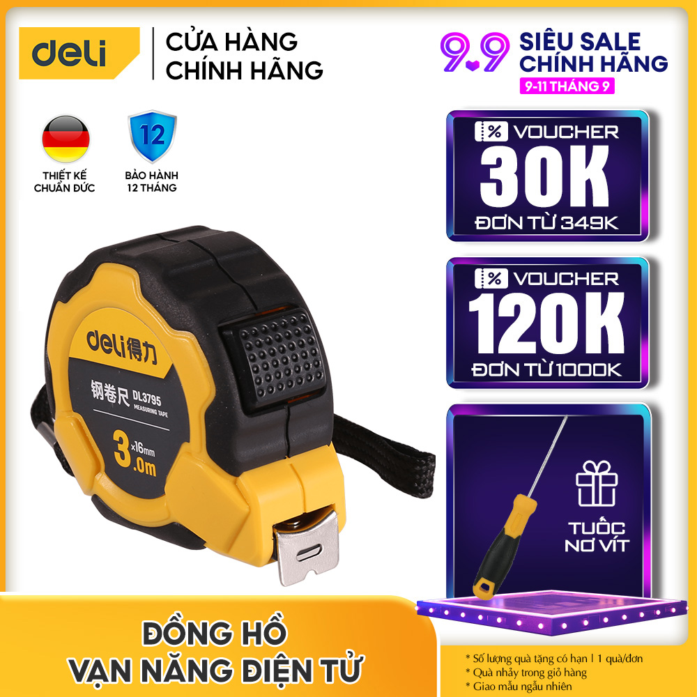 Thước cuộn thép cao cấp (3m, 5m) Deli DL3795 - Cam kết chính hãng - Bảo hành 12 tháng 1 đổi1