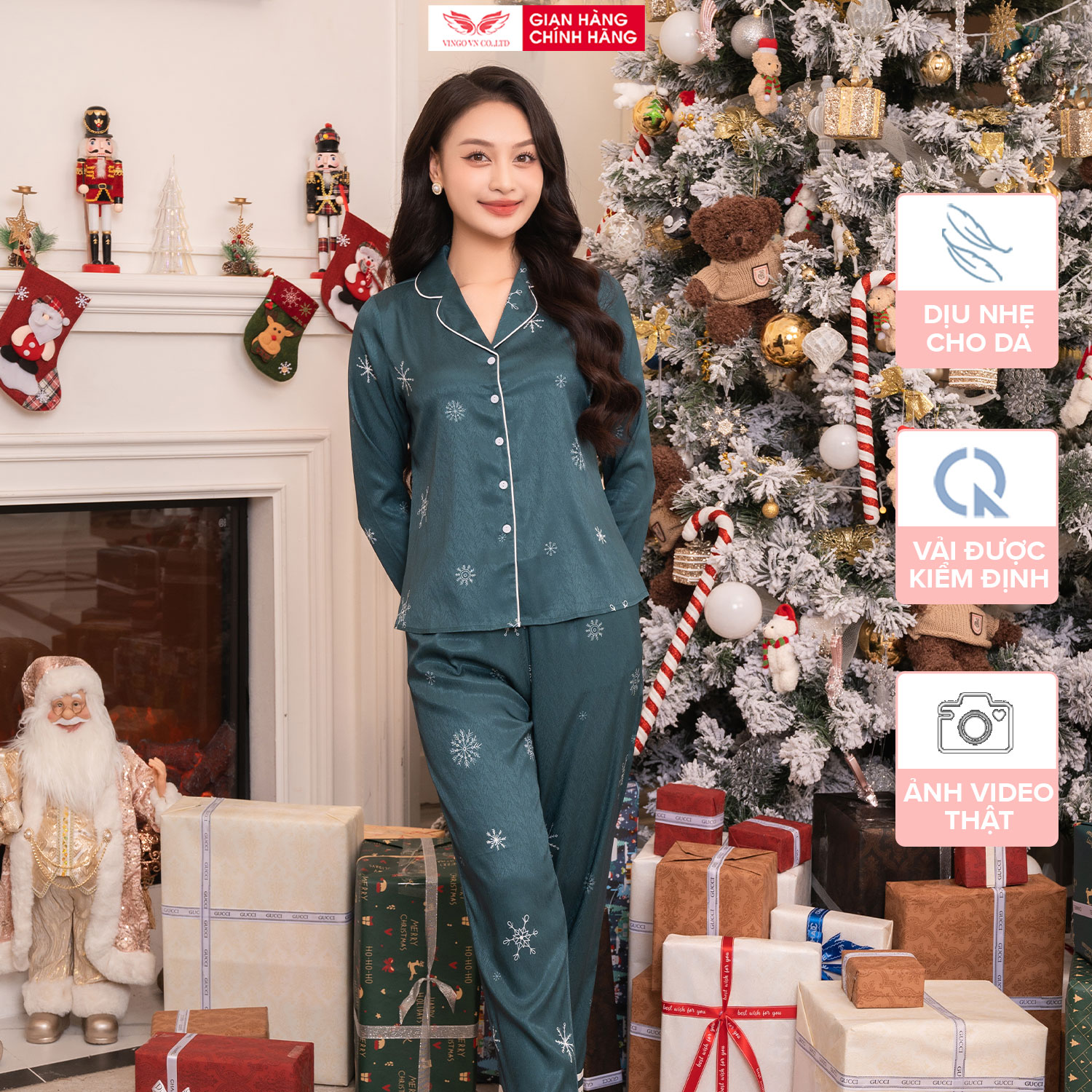 Đồ bộ nữ pijama mặc nhà lụa pháp vingo tay dài quần dài màu xanh tdqd h592 h1076 vngo