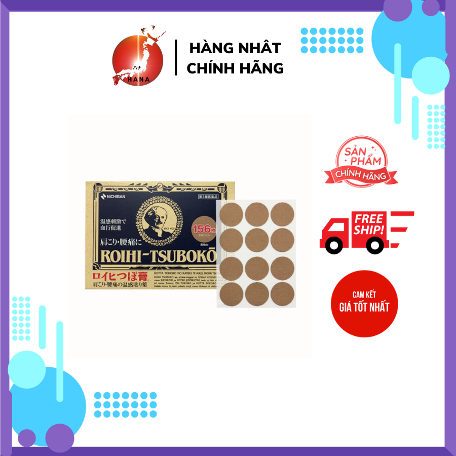 Miếng dán huyệt đạo giảm đau nhức Roihi Tsuboko Nhật Bản 156 miếng Xuất xứ: Nhật Bản Thương hiệu: Roihi Tsuboko Quy cách: Hộp 156 miếng ♥️ Công dụng: - Miếng dán huyệt đạo Roihi Tsuboko làm giảm nhanh các chứng đau: - Đau mỏi cơ, xương khớp - Đau nhức v