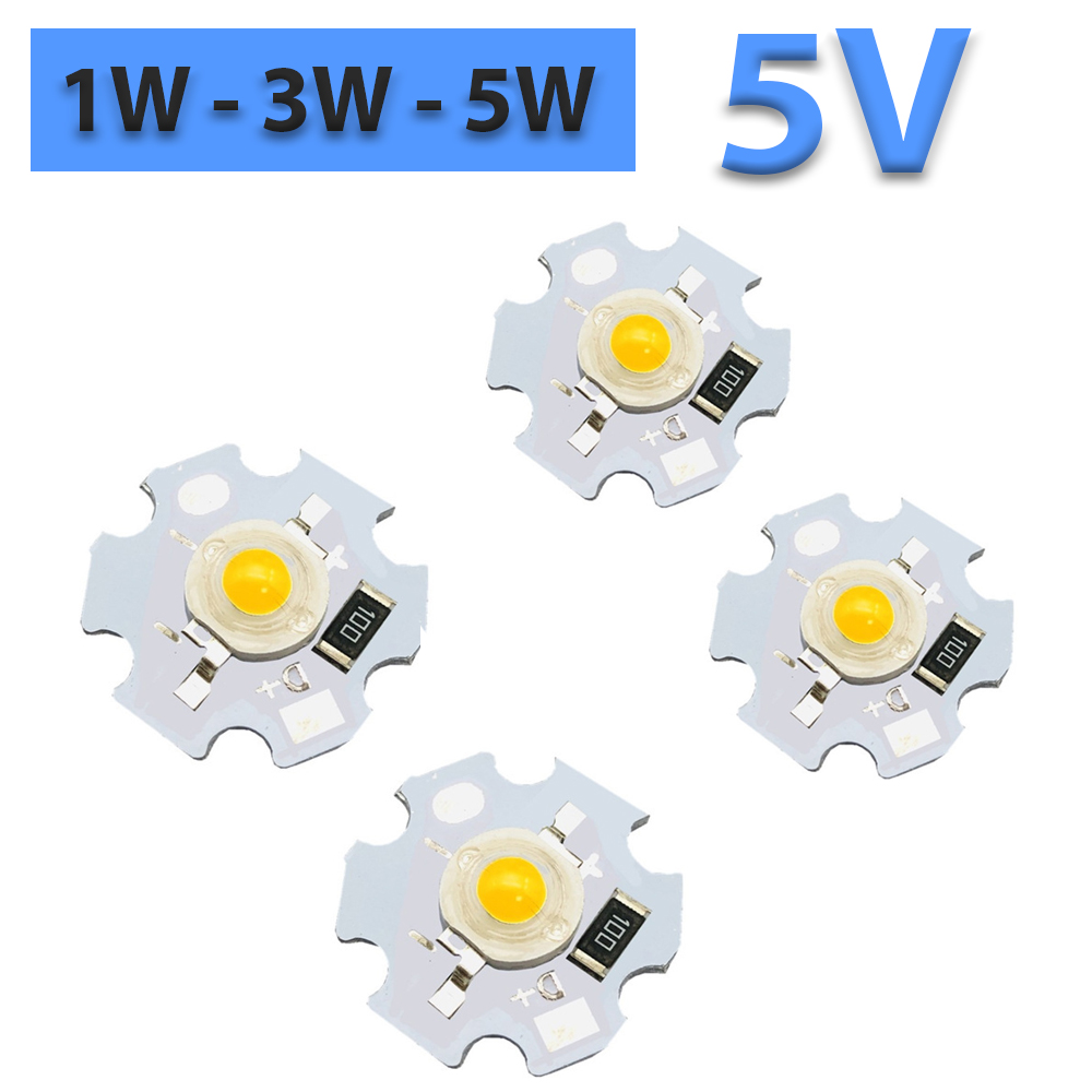 Bóng đèn led siêu sáng 5v đã hàn đế tản nhiệt 1w-3w-5w, bóng đèn ngủ, đèn đọc sách, đèn làm việc - luxeon-5v