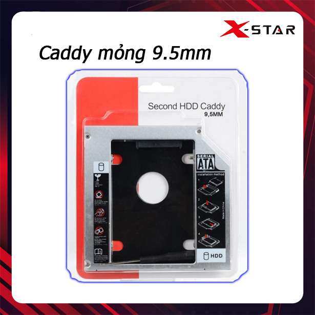 Caddy bay mỏng 9.5mm chuẩn sata 3 - khay ổ cứng thay thế ổ dvd