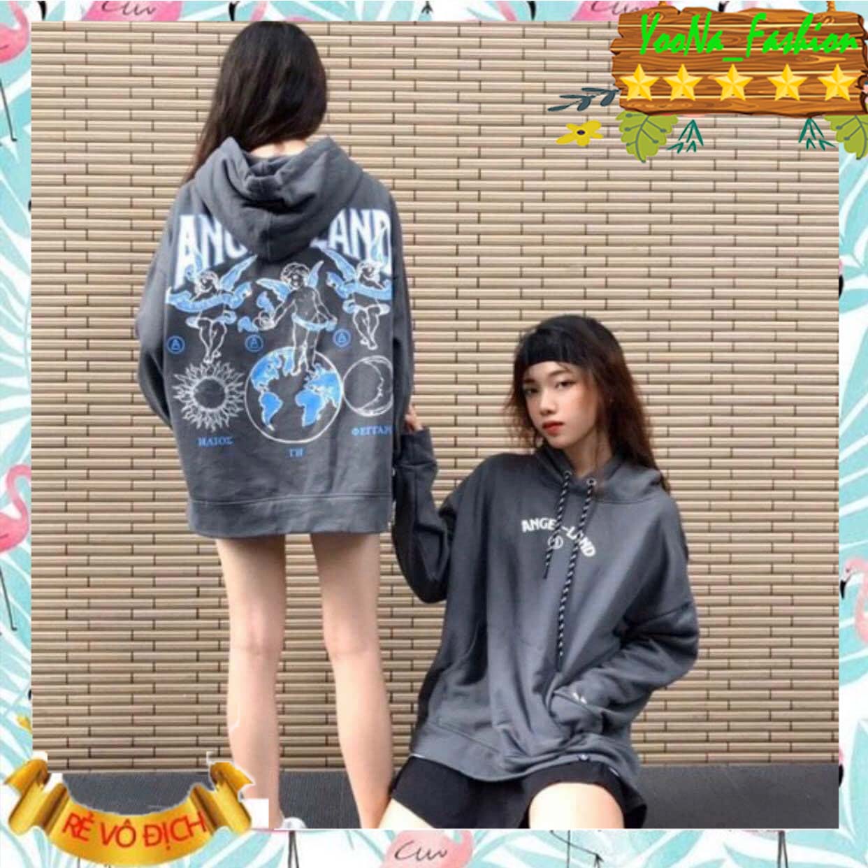 Áo Khoác Nỉ Form Rộng, Nón Lớn 2 Lớp, in Phối Những Thiên Thần Kèm Họa Tiết Siêu Ngầu.Tp