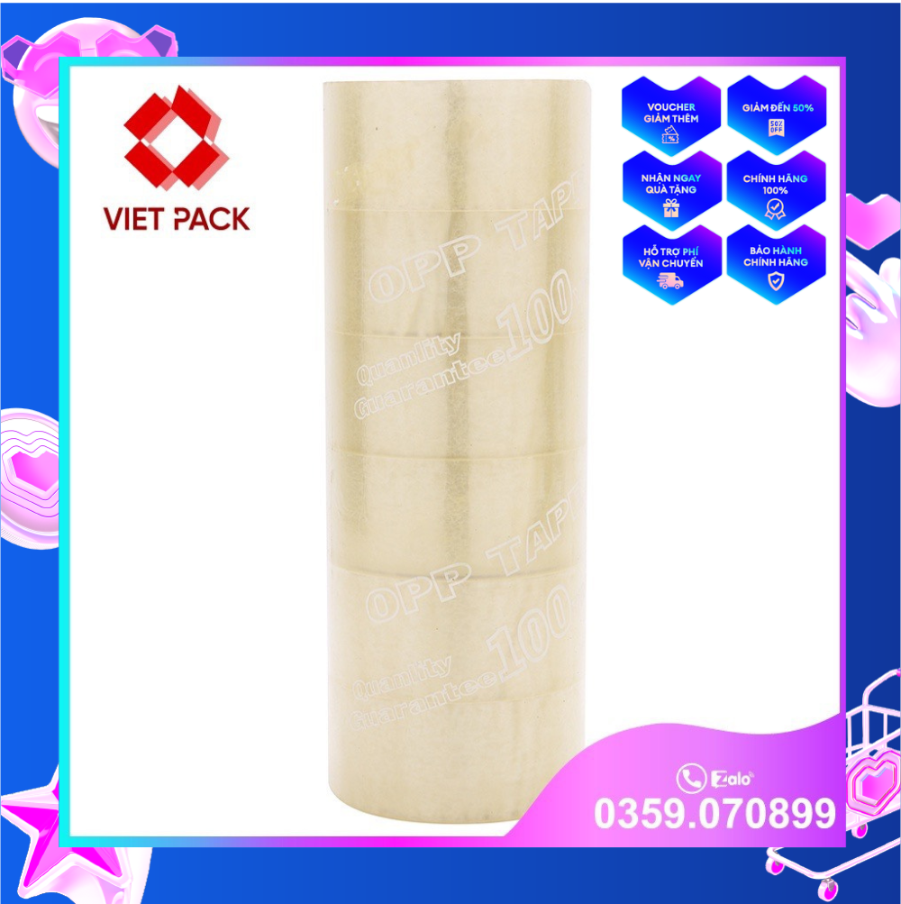 Băng keo 100ya, 6 cuộn/cây lõi siêu mỏng, siêu tiết kiệm