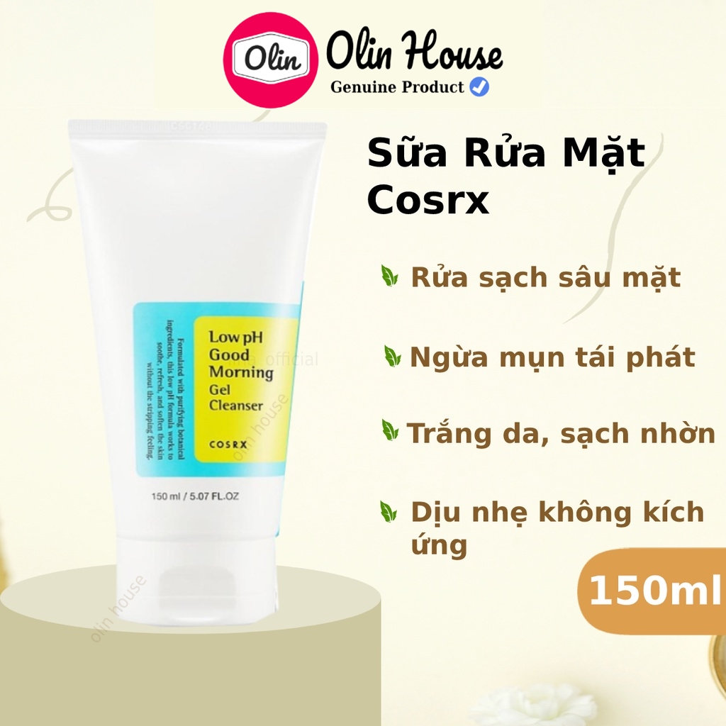Sữa rửa mặt Cosrx Low Ph Good Morning Gel Cleanser 150ml - Gel rửa mặt low PH dịu nhẹ - Olin House