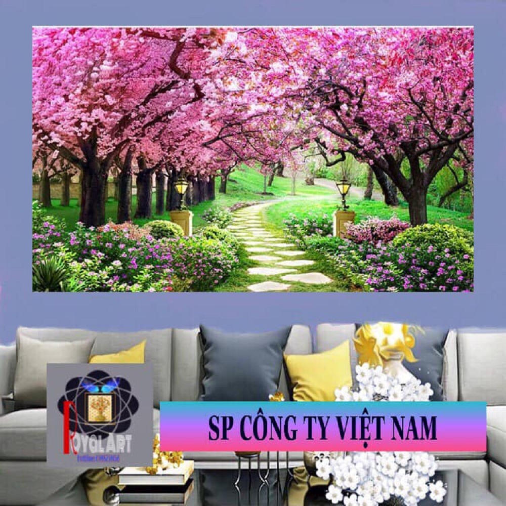 TRANH DÁN TƯỜNG VẢI LỤA 3D Rừng Hoa Màu Hồng Mơ Mộng. CAO 67CM NGANG94CM. TẶNG KEO DÁN TRANH CHUYÊN DỤNG - Royal Art Shop