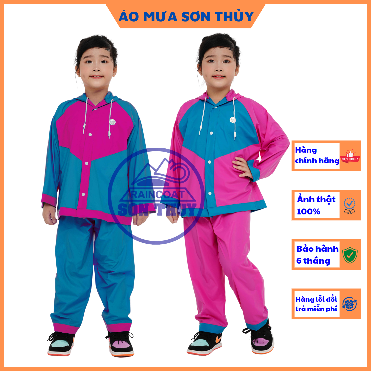 Áo mưa bộ trẻ em Sơn Thủy, bộ áo mưa cho bé bằng nhựa PVC siêu bền