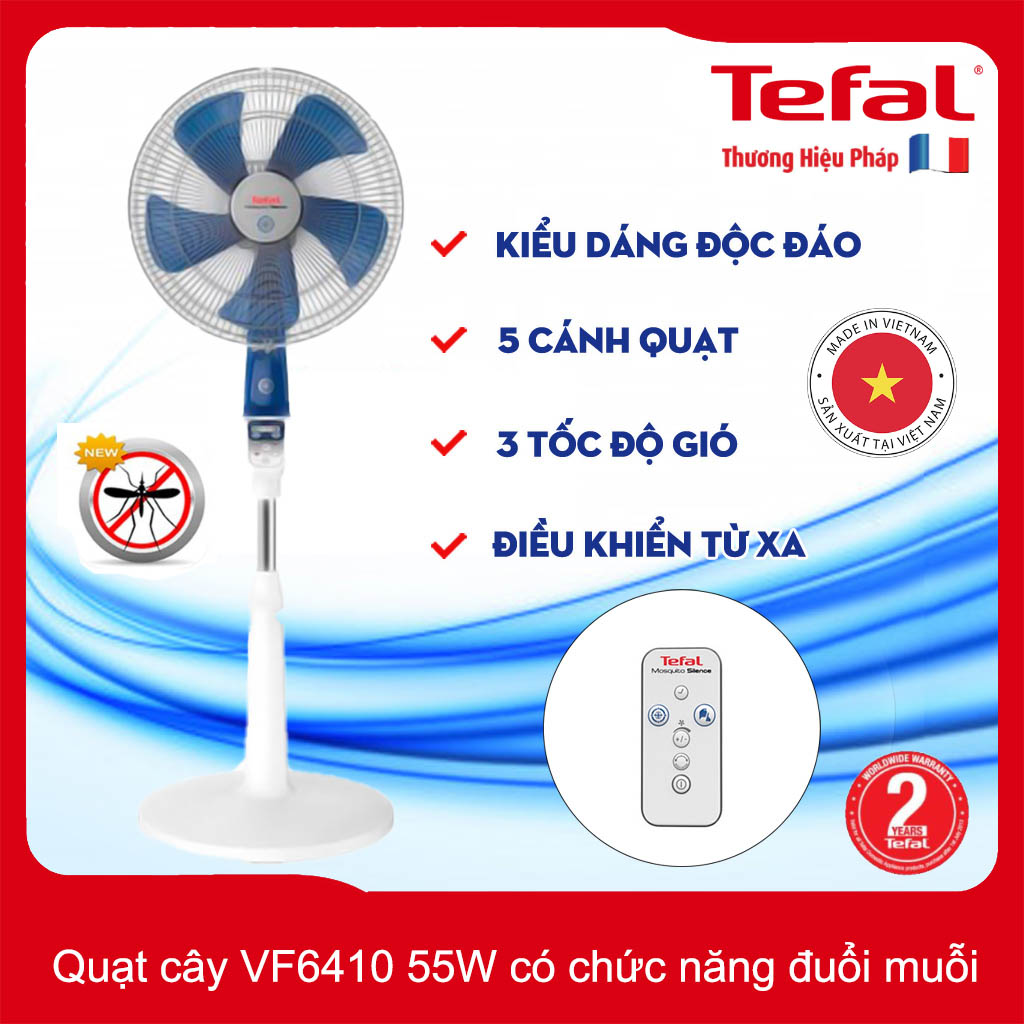 Quạt cây điều khiển từ xa Tefal VF6410-71 có chức năng đuổi muỗi công suất 55W - Hàng chính hãng, bảo hành 24 tháng