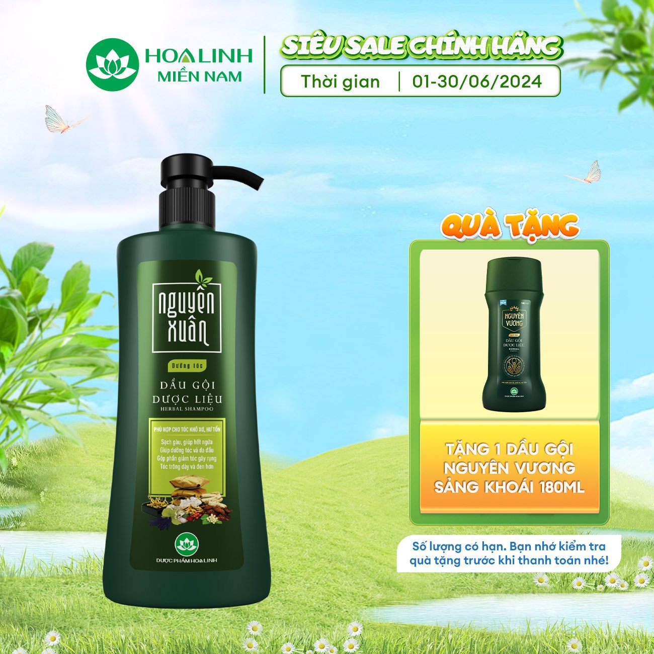 {MỚI} Dầu gội dược liệu Nguyên Xuân xanh dưỡng tóc 600ml - Tặng thêm 10% thể tích giá không đổi