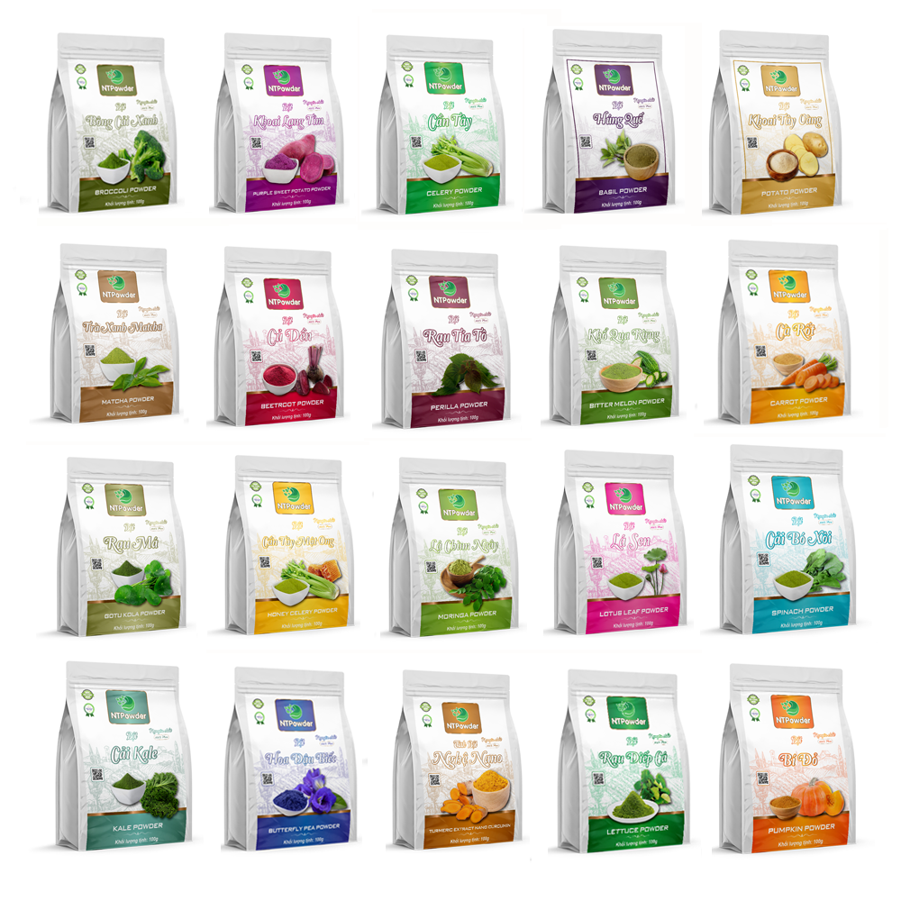 Bột Rau Củ sấy lạnh NTPowder túi zip 100gr - Nhất Tín Food - Bột rau má - Bột Tía Tô - Bột Diếp Cá - Bột Cần Tây - Bột Cải Bó Xôi - Bột Cà Rốt - Bột Bí Đỏ - Bột Matcha - Bột Củ Sen - Bột Tảo Xoắn - Bột Kale - Bột Củ Dền