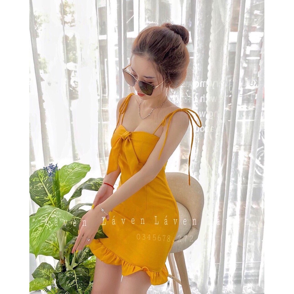 Đầm body 2 dây thắt nơ ngực dễ thương