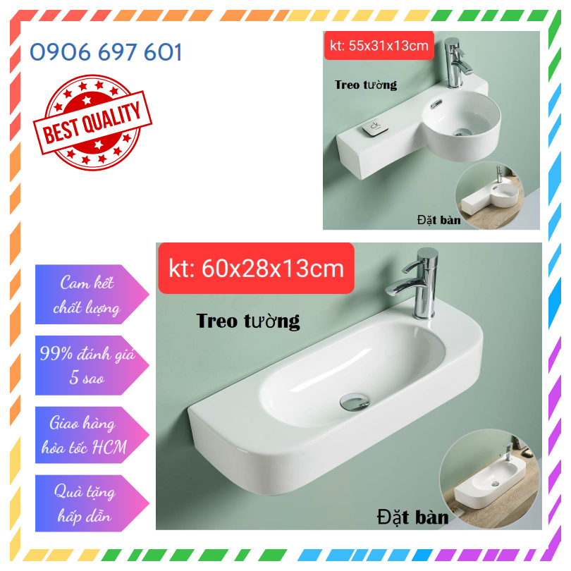 Chậu rửa mặt, lavabo mini lv021, bảo hành men sứ 20 năm - kiểu treo tường hoặc để bàn - màu trắng sứ - vòi gắn trên chậu