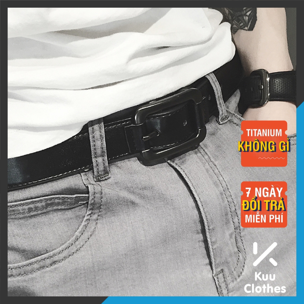 Thắt Lưng Da Nam Nữ Cao Cấp DG Mặt Vuông Kuu Clothes Màu Đen Đẹp - Dây Lưng Nam Mặt Kim Loại Phong Cách Hàn Quốc Da PU